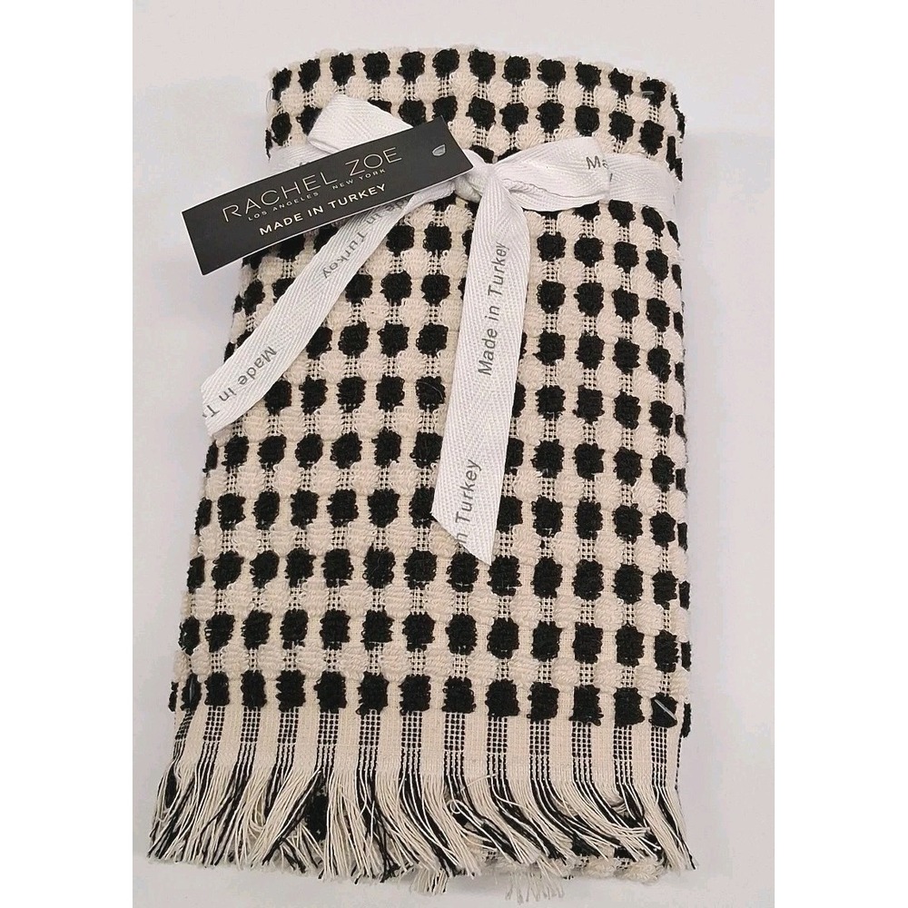 Rachel Zoe Black & Cream (2) Hand Towels 16"x30" NWT 100% Cotton Made In Turkey